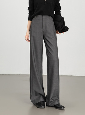 菲尔娅奇藏蓝色高腰大码直筒西装裤女2025秋冬新款垂感宽松拖地裤