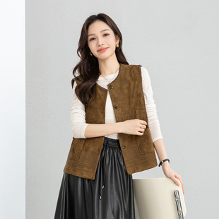 气质麂皮绒宽松显瘦外搭坎肩马夹上衣 忆霏民族风提花马甲背心新款