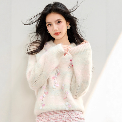 秋冬软糯亮片针织毛衣女