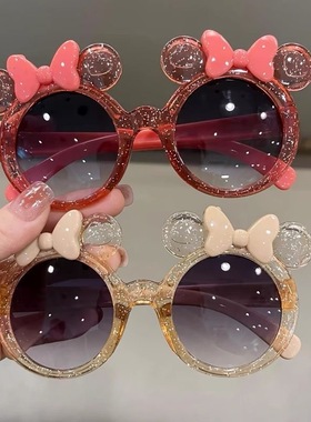 可爱蝴蝶结墨镜防紫外线眼镜星光太阳镜女童时尚炫彩星点儿童造型