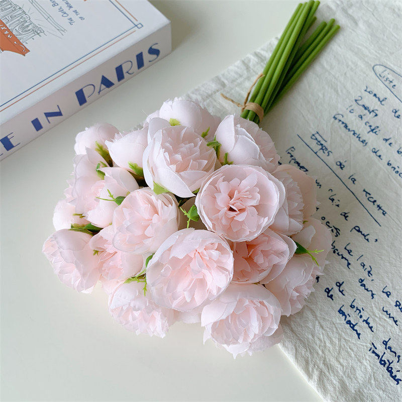 小玫瑰把束仿真花27头牡丹假花摄影道具新娘手捧花家居摆件ins风