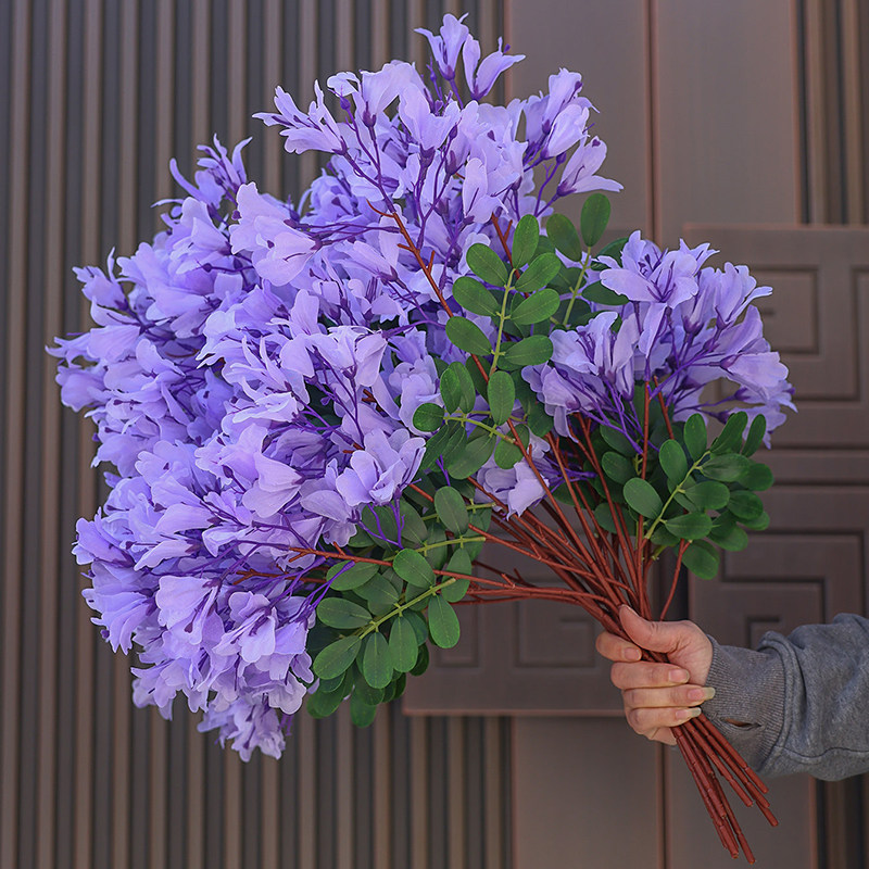 仿真蓝花楹丁香花单支室内婚庆绢花紫色花紫色树摄影拍照橱窗道具