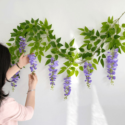 高级感仿真紫藤花藤条吊顶花串