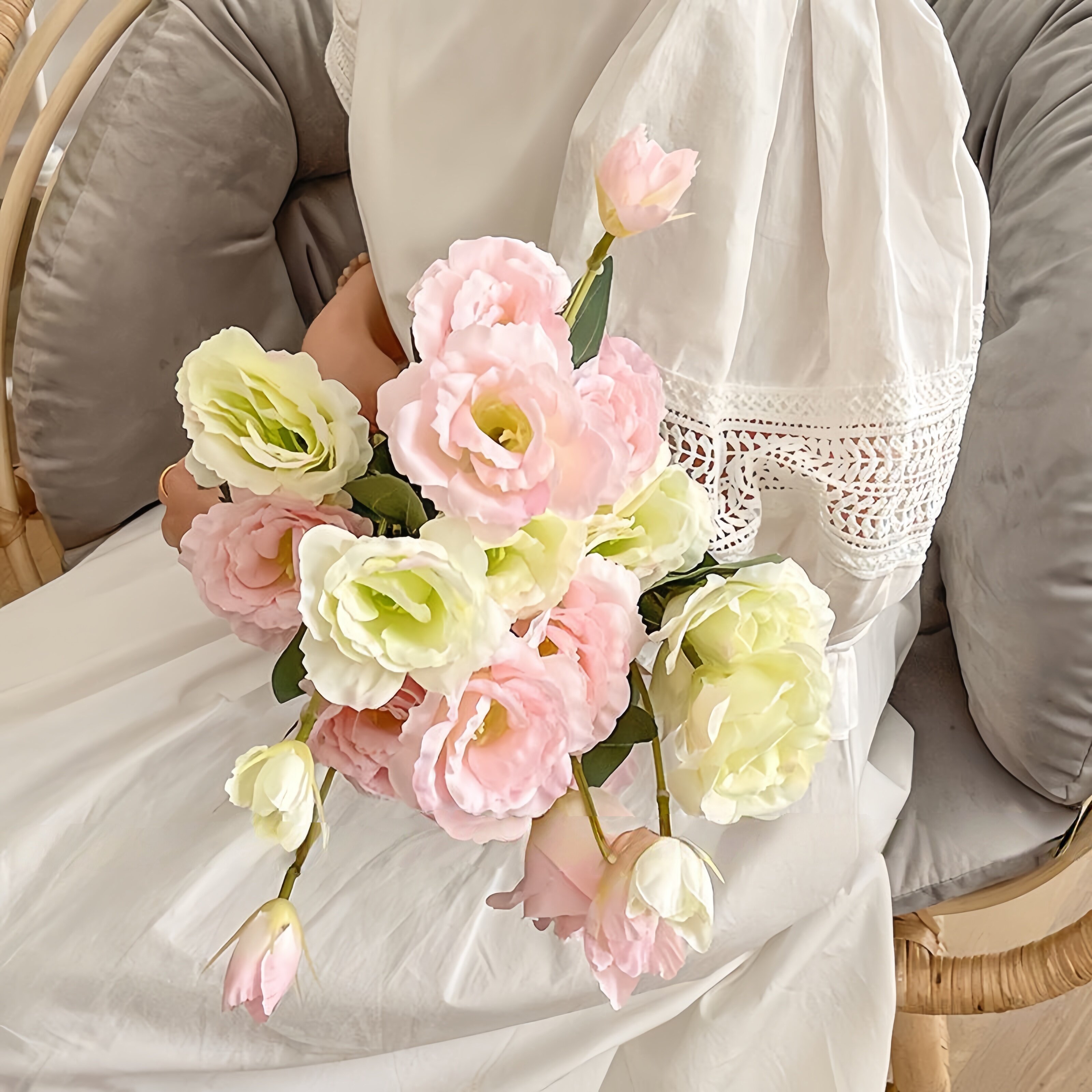 欧式仿真洋桔梗花束家居装饰花假花绢花客厅餐桌花艺芍药插花摆件