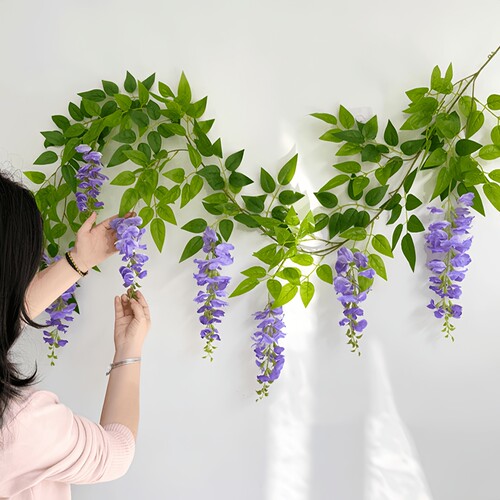 高级感仿真紫藤花藤条吊顶花串