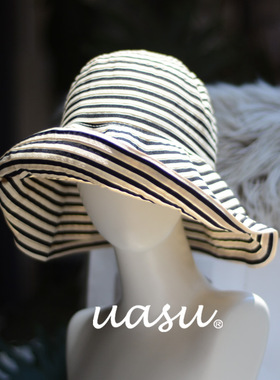 旅游出片！25新款女士夏季海边度假渔夫帽条纹遮阳帽沙滩防晒帽子