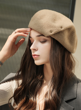法式2025新款羊毛呢贝雷帽女士秋冬季日系设计画家帽子英伦春秋款