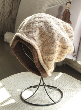 秋冬款毛线帽子绞花韩版加厚护耳冷帽针织帽日系保暖男女冬季时尚