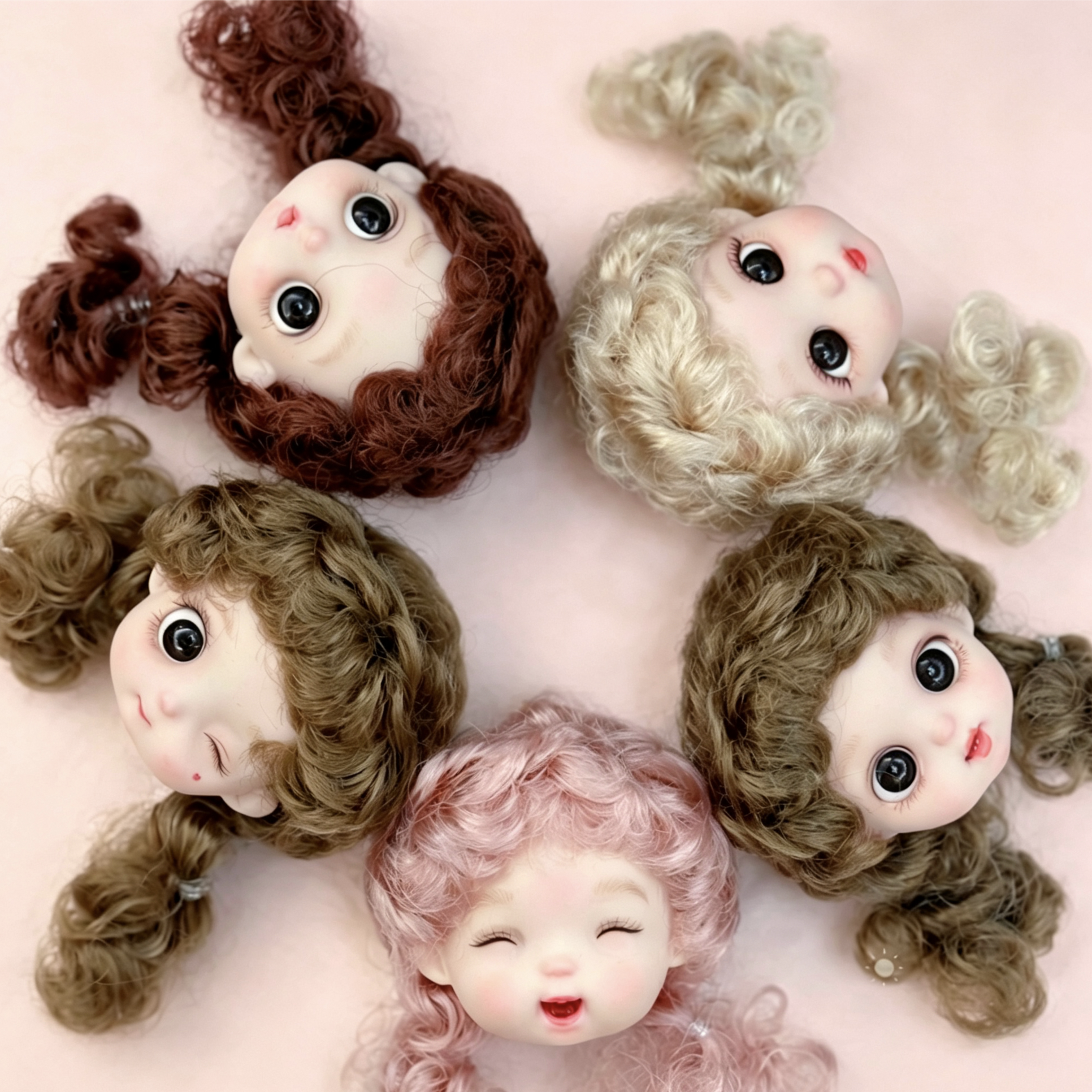 手工娃娃搪胶娃头仿真眼闭眼款多色卷发头部新款萝莉娃娃4-4.5cm