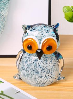 手工制作可爱创意礼品琉璃彩色猫头鹰玻璃摆件工艺品装饰儿童房