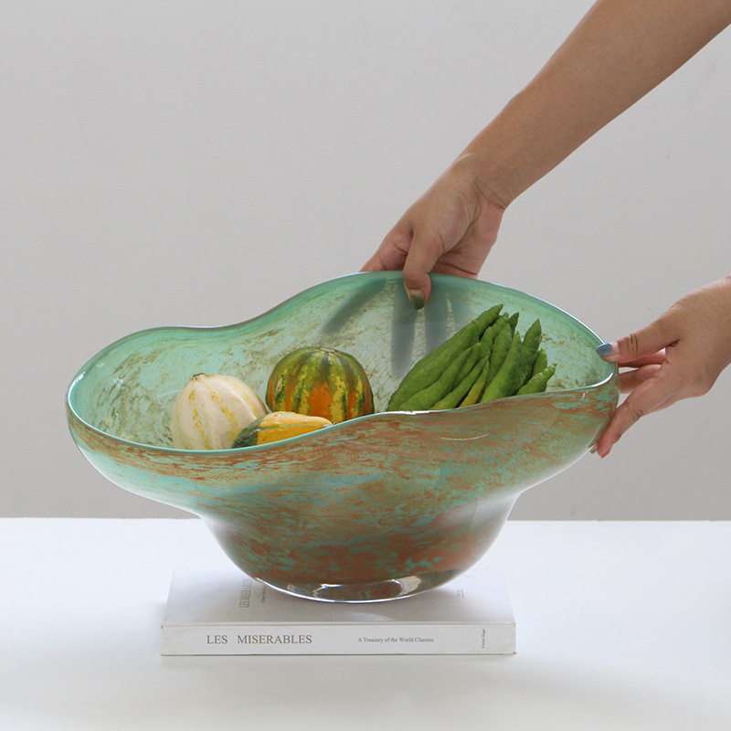 25年新款复古中古轻奢绿色琉璃果盘花瓶餐厅摆件简约样板间装饰品