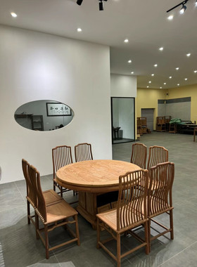 缅甸花梨梳背椅餐桌，大果紫檀1.38圆餐台，新中式红木圆台餐桌