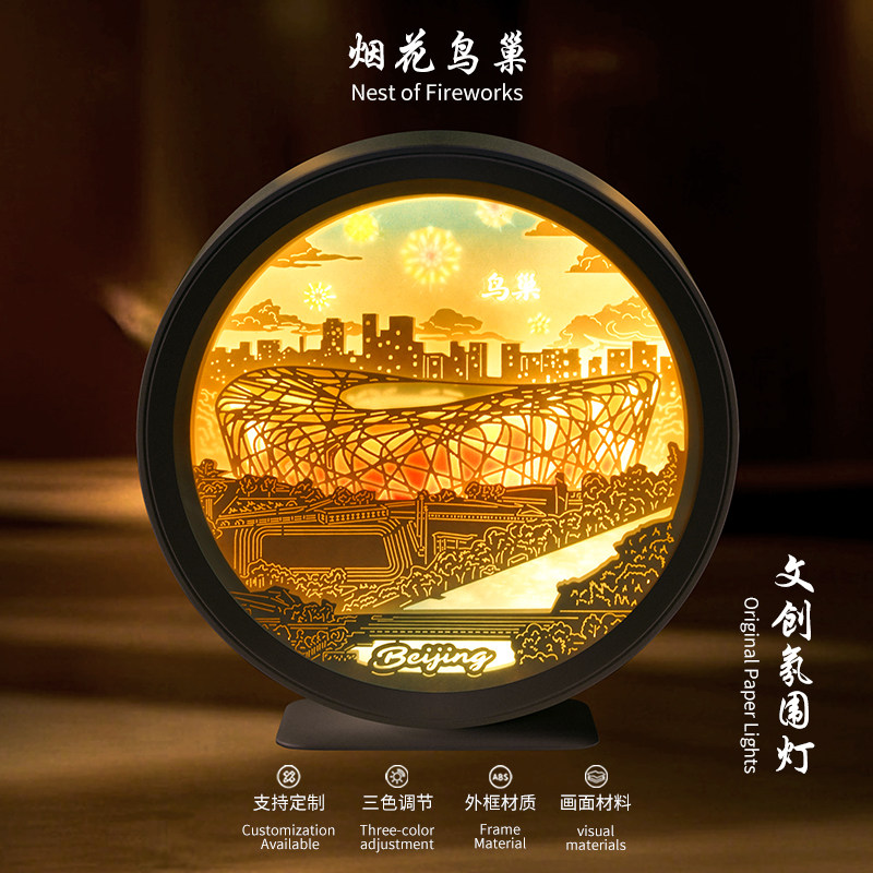北京烟花鸟巢流光非遗纸雕小夜灯
