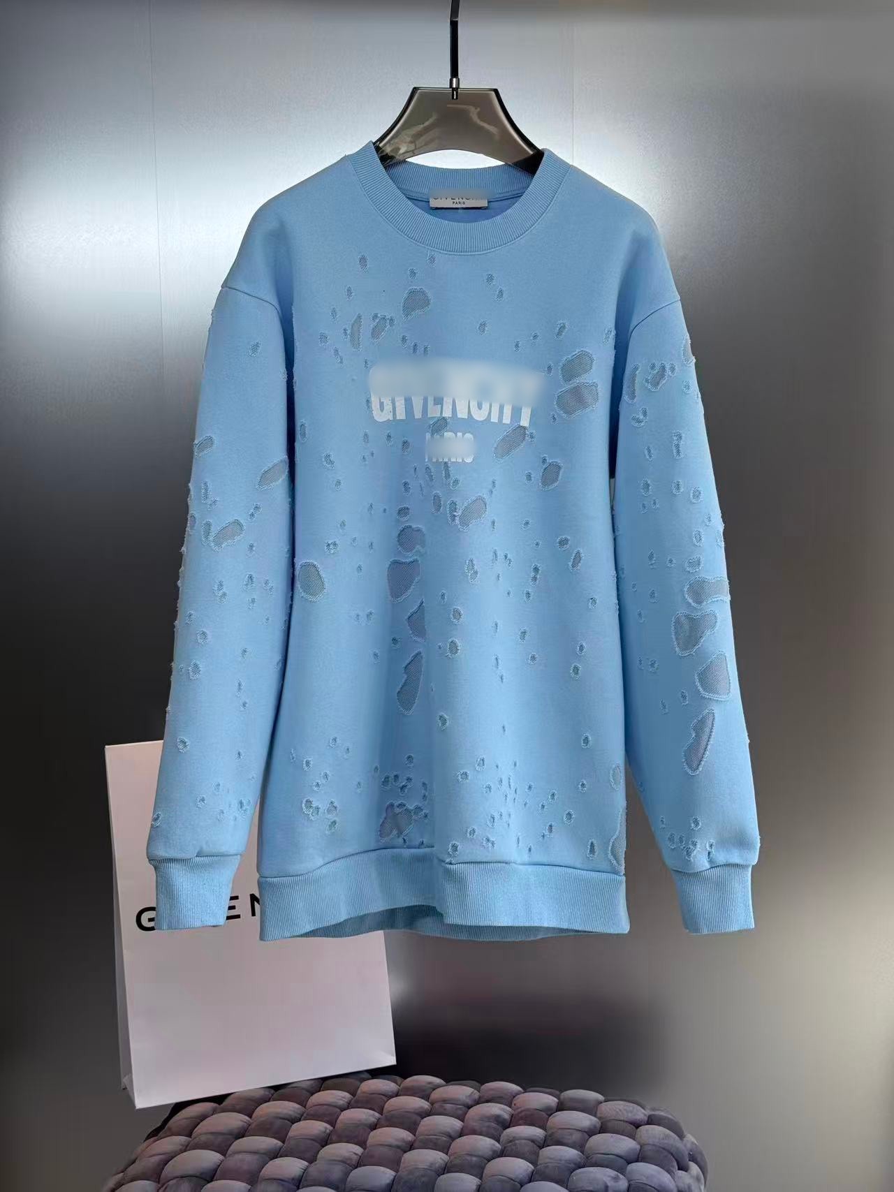GVC 秋冬新款字母印花宽松破洞卫衣男女休闲情侣上衣