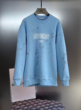 GVC 秋冬新款字母印花宽松破洞卫衣男女休闲情侣上衣