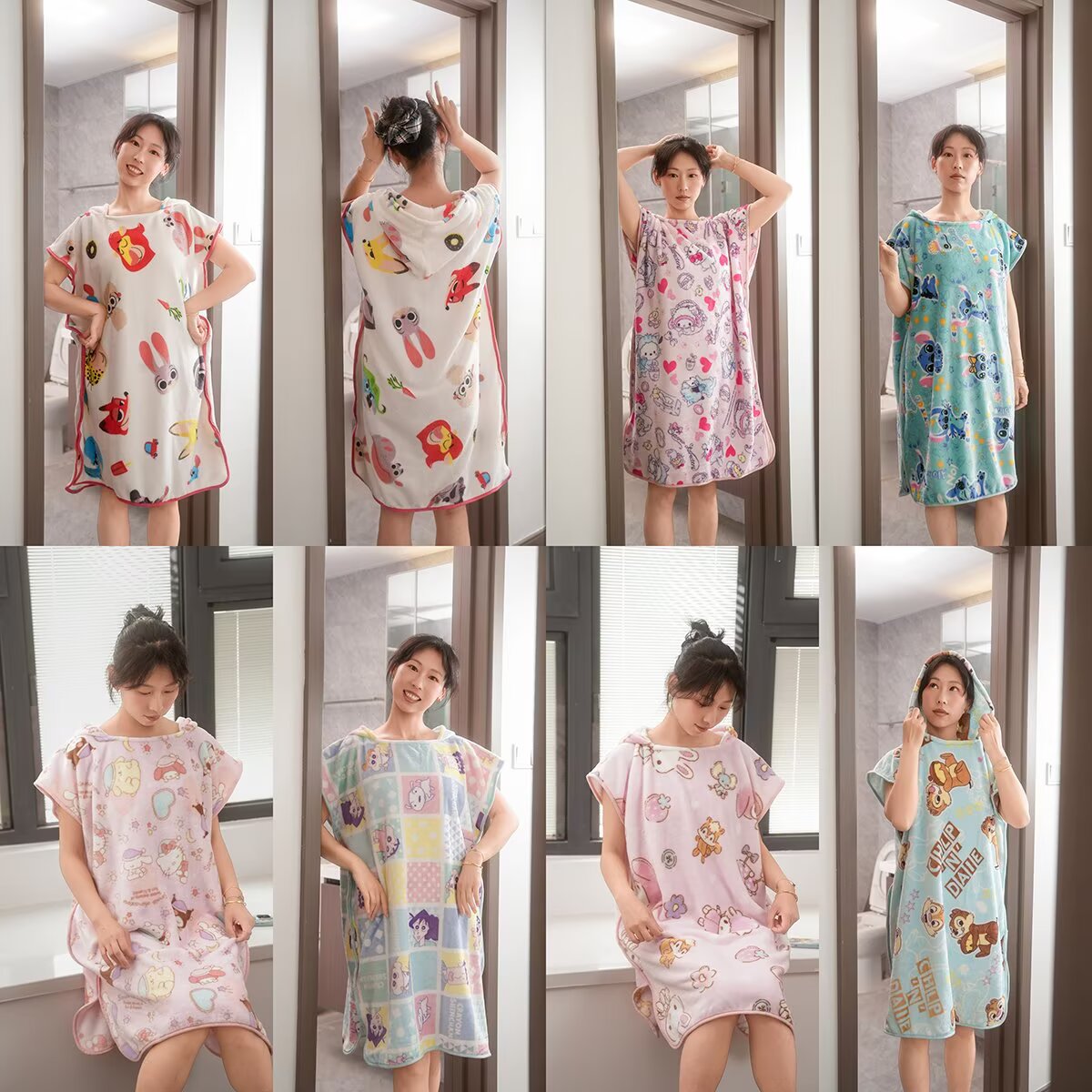ins少女心法兰绒连帽浴袍