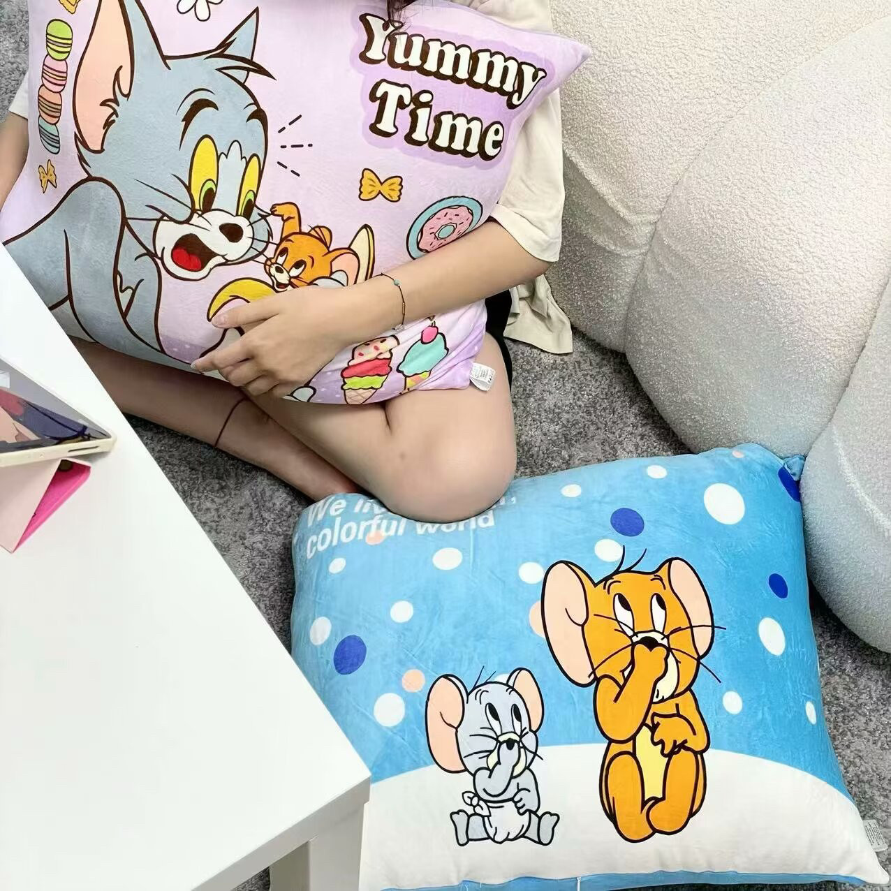 少女心卡通可爱猫咪老鼠方形抱枕床头沙发靠垫背儿童生日礼物枕头
