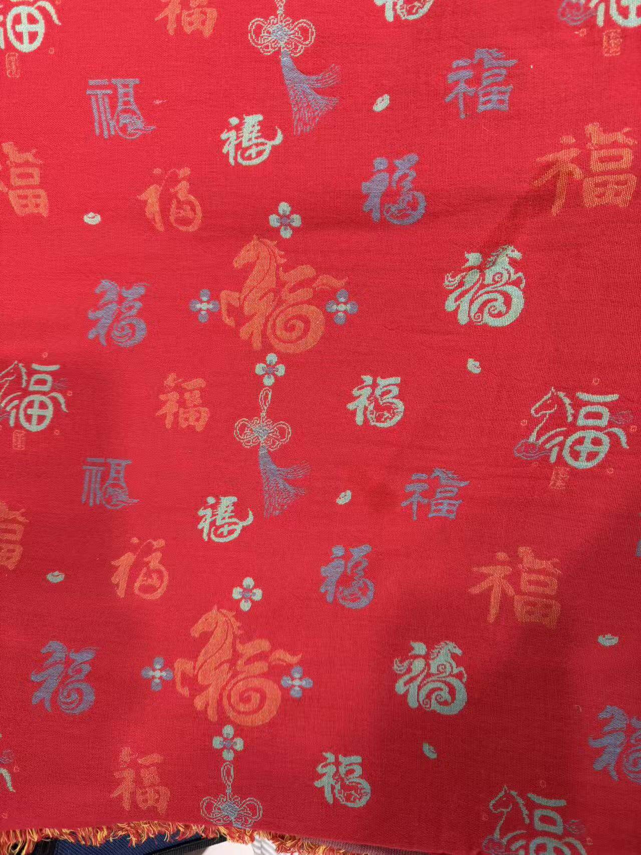 A类色织双层纱纯棉百福被纱布福字纱布床品布料面宽2.5米红色纱布