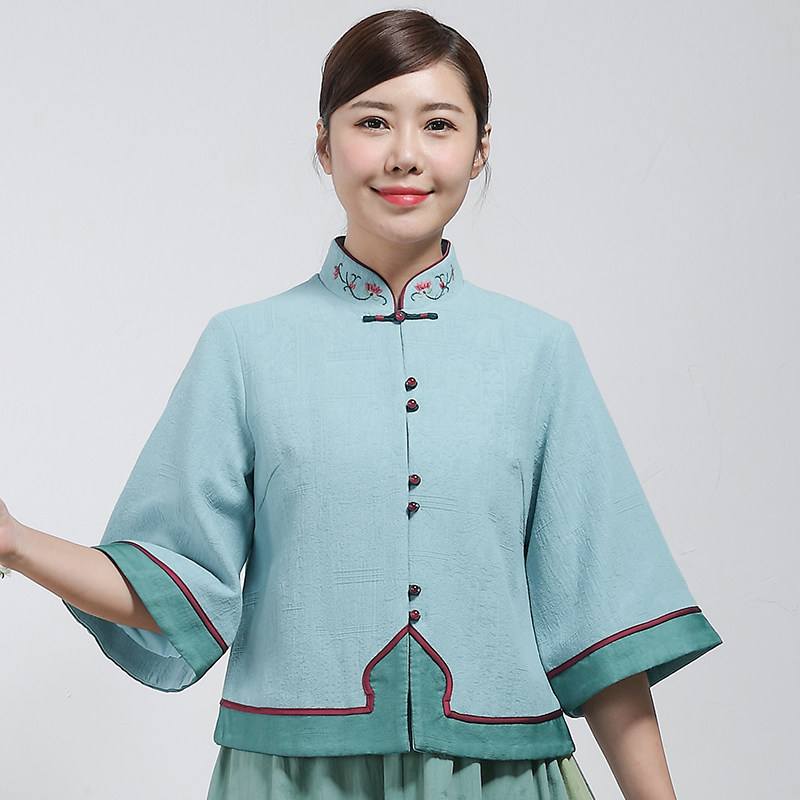 对襟刺绣立领纯棉双层民族风唐装