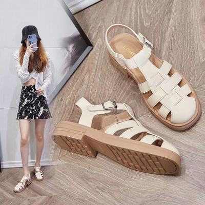 罗马凉鞋女夏季2025新款编织鞋子女猪笼鞋平底包头凉鞋女款学生鞋