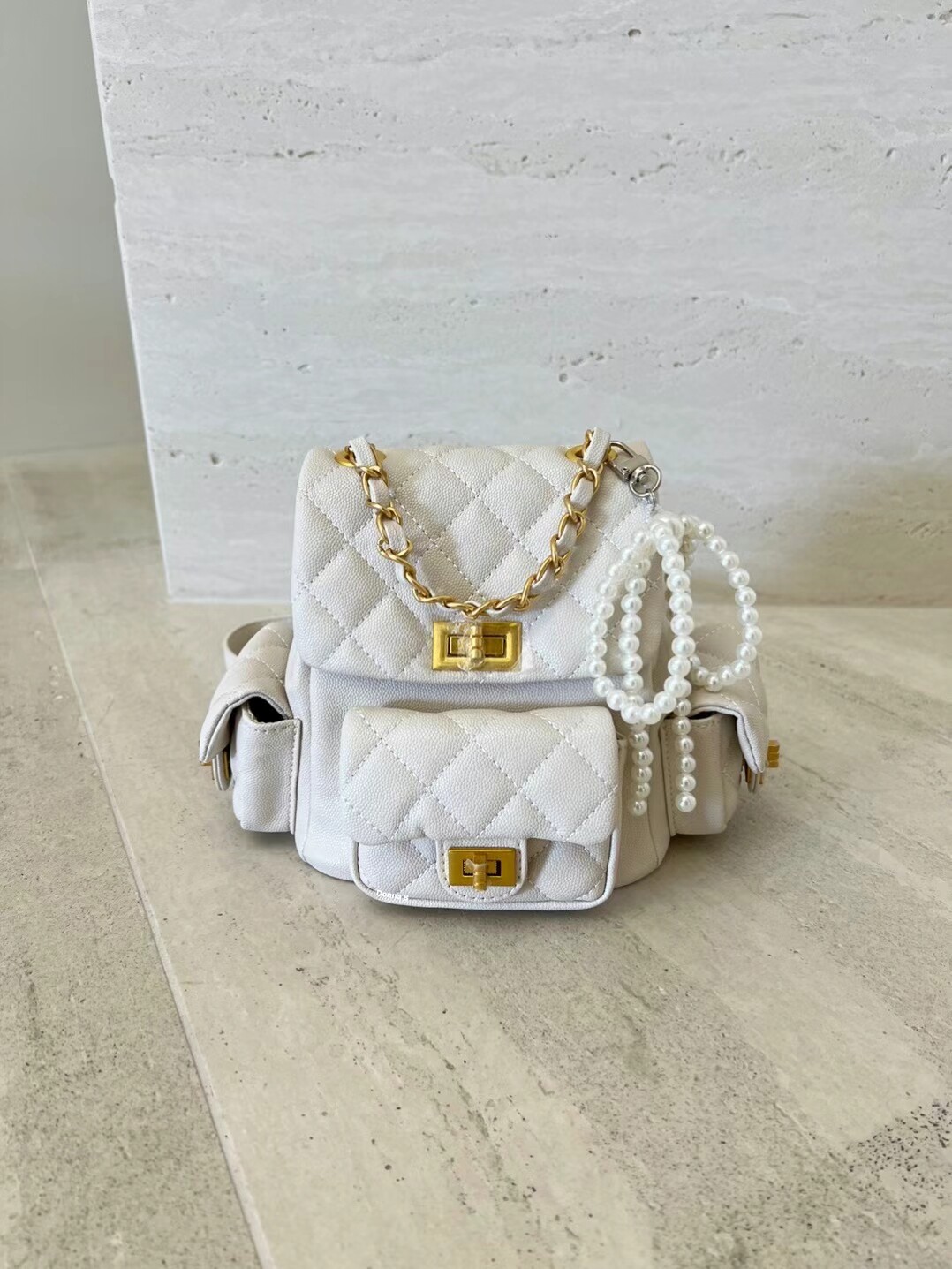 韩国代购牛皮双肩包cona菱格纹