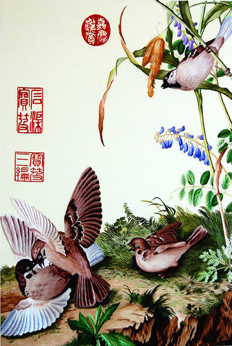 名古绣艺 苏绣刺绣diy套件初学手工装饰画鸟30*45CM