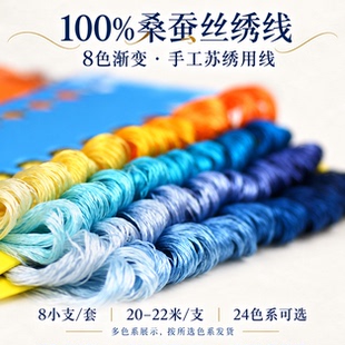 苏绣绣线材料桑蚕丝线真丝手工刺绣绣花线常用色系8支装套色