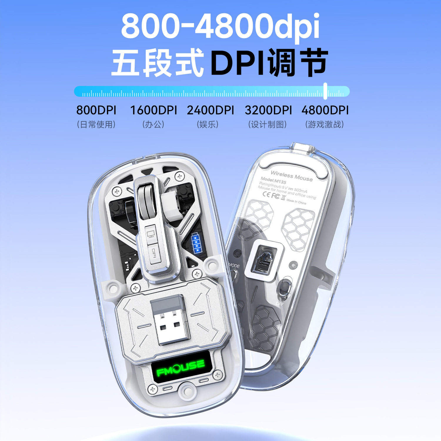 有线无线蓝牙三模鼠标透明磁吸上盖铝合金骨架办公编程鼠标可定制