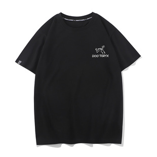 秀洛始祖狗衣服骷髅狗短袖T恤男打底衫潮流宽松圆领纯棉半袖体恤