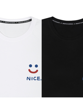 笑脸nice夏季新款情侣装短袖T恤休闲宽松笑脸卡通上衣白色打底衫
