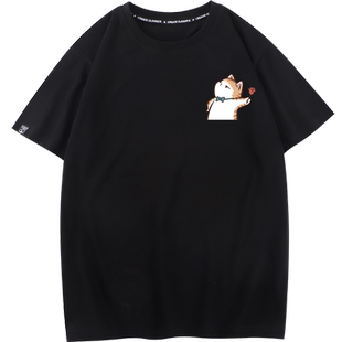 秀洛卡通猫咪情侣装夏季纯棉体恤情侣装短袖t恤女设计感小众夏季