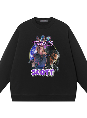 秀洛说唱歌手美式复古纯棉圆领卫衣travis scott衣服嘻哈街头欧美