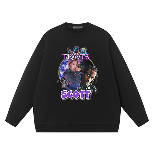 秀洛说唱歌手美式复古纯棉圆领卫衣travis scott衣服嘻哈街头欧美-封面