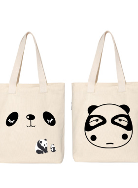 秀洛高中生困意大熊猫黑眼帆布包单肩包帆布袋大容量托特包上课包