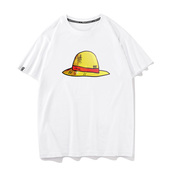 秀洛海贼王路飞草帽夏季 半袖 纯棉短袖 T恤男女动漫卡通衣服情侣装