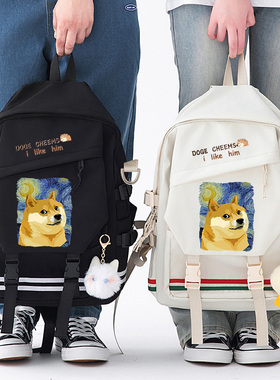 秀洛梵高星空联名Doge柴犬CHEEMS网红傻狗中小学生书包双肩包背包