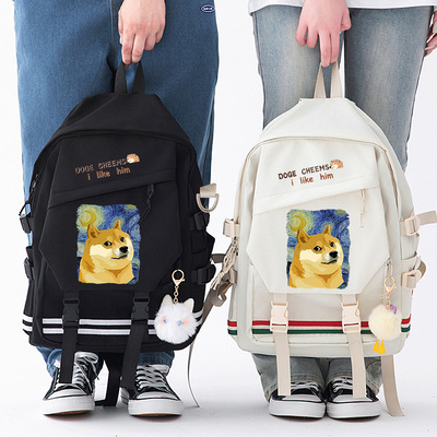 秀洛梵高星空联名Doge柴犬CHEEMS网红傻狗中小学生书包双肩包背包