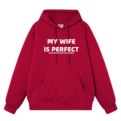 秀洛秀洛MY WIFE IS PERFACT字母情侣装衣服加绒秋冬新款帽衫卫衣