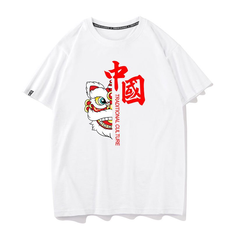 醒狮t恤国潮男女情侣潮牌印花短袖中国风国粹宽松纯棉潮流衣服TEE图片