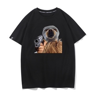 恶搞匪帮说唱沙雕狗表情包大金毛短袖T恤男女打底衫半袖纯棉圆领