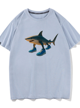 秀洛外国山海经超火的鲨鱼Tralalero Tralala夏纯棉短袖T恤男半袖