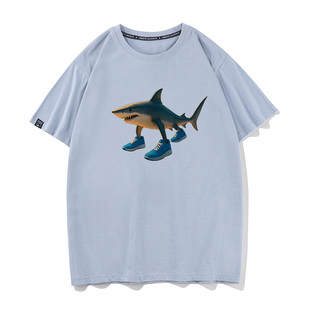 秀洛外国山海经超火的鲨鱼Tralalero Tralala夏纯棉短袖T恤男半袖