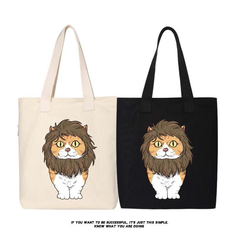 卡通狮子橘猫帆布手提袋单肩包