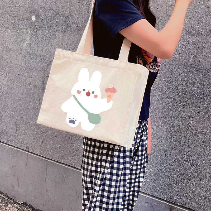 卡通小白兔冰淇淋帆布单肩手提袋