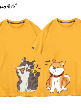 秀洛美短小猫咪柴犬秋田犬狗狗doge印花情侣装痛衣夏小众T恤短袖