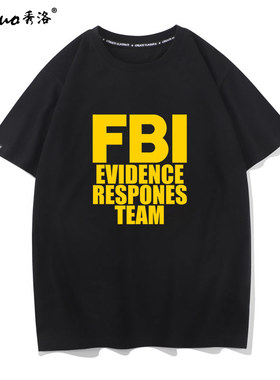 秀洛美式战队FBI识别服滑板短袖T恤纯棉宽松大码圆领体恤半袖男潮