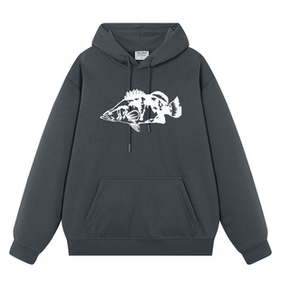 秀洛船钓路亚鱼种钓鱼人鳜鱼傻鱼骨头连帽套头卫衣钓鱼佬男装衣服