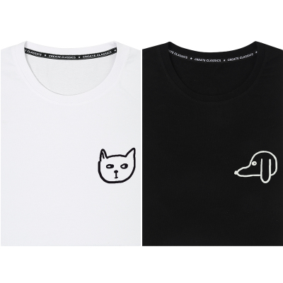 短袖猫头狗头情侣装秀洛