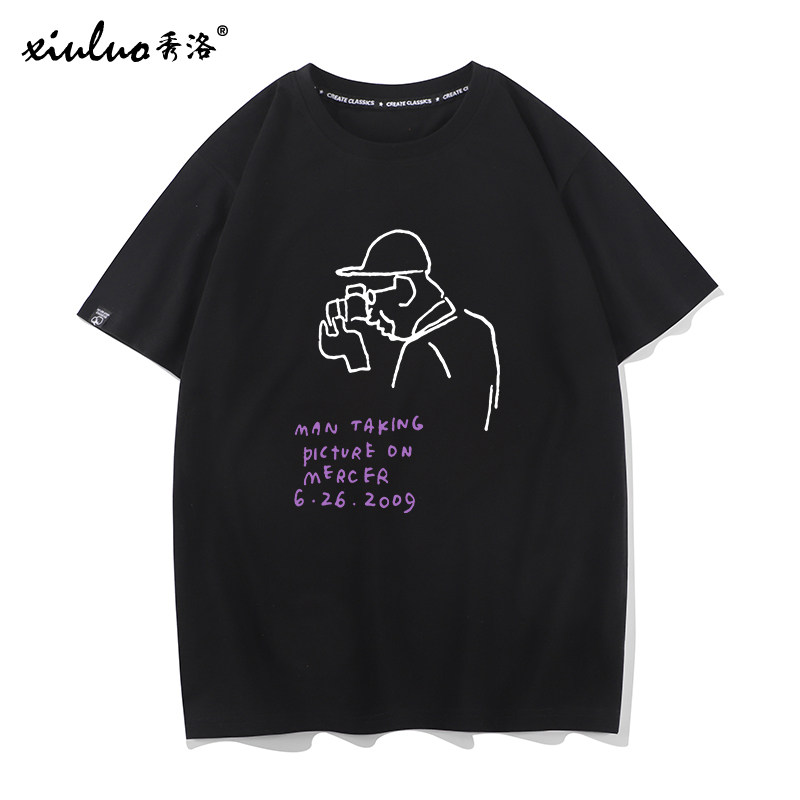 秀洛纽约街头艺术家纪念打底衫jason polan短袖T恤男潮牌涂鸦衣服