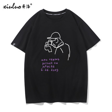 秀洛纽约街头艺术家纪念打底衫jason polan短袖T恤男潮牌涂鸦衣服